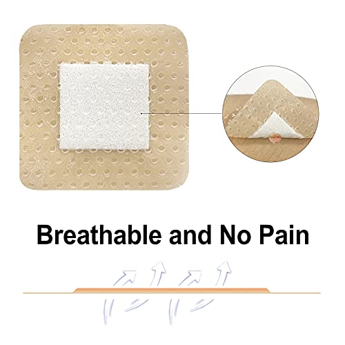 Carbou Silicone Foam Dressing with Adhesive Gentle Border,2\"x2\" Waterproof Wound Dressing,High Absorbency Wound Bandage,Silicone Foam Pad for Wound Care,5 Pack