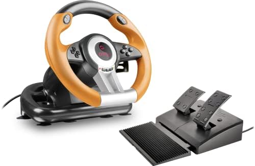 Speedlink DRIFT O.Z. Racing Wheel - USB Gaming Lenkrad für den PC (Kompatibel mit Windows-Betriebssystemen ab XP - Pedale für Gas und Bremse) für Gaming/Computer/Notebook/Laptop, schwarz-orange