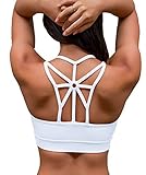 YIANNA Sports Bras for Women Cross Back Padded Sports Bra Medium Support Workout Running Yoga Bra, YA-BRA139-White-M