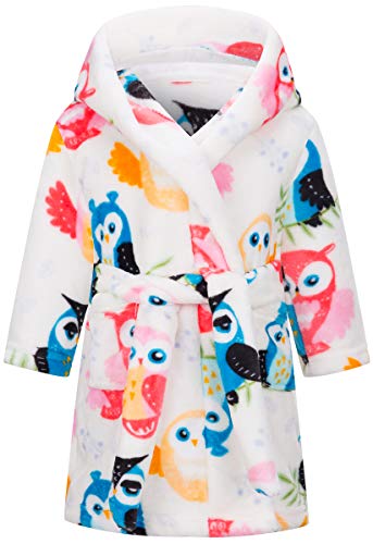 Girls Kids Flannel Robes, Soft Hoodie Cartoon Printed Flannel Sleepwear Cosplay Bath Robe with Belt for Girl, White, US 16-18 Years, CN L/XL