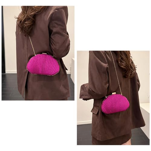 Image of Glitter Seashell Evening Clutch Purse Mini Chain Crossbody Bag Pu Leather Shell Pearl Shoulder Bag