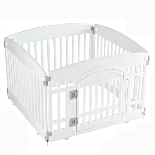 Image of Sweetcrispy Dog Playpen, 4 Panels Indoor Plastic Puppy Pet Fence, 24 Inch