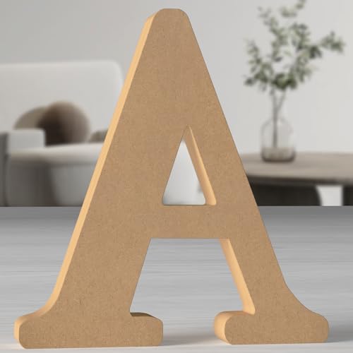 MeteoraPrime Lettres en Bois de Couleur Originale 30 cm Lettres en Bois Non Finies pour Décoration Murale Lettres Décoratives Debout Lettres Originale en Blocs pour Décoration Murale (A)