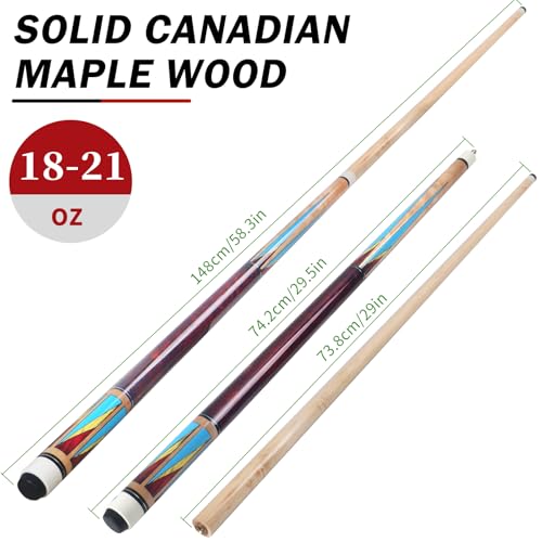 Set de 2 tacos de billar en madera de arce canadiense miniatura 4
