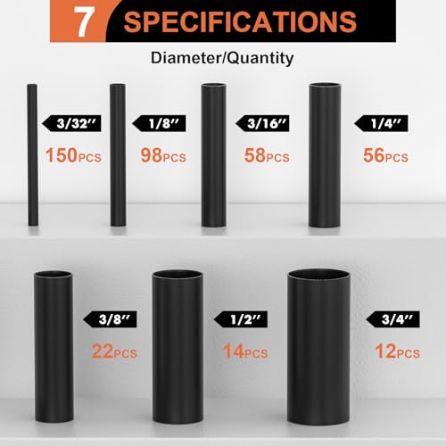Kasither 410 Pcs Heat Shrink Tubing Kit for Wires - 3:1 Marine Grade Heat Shrink Wire Connectors with Dual Walled Adhesive Liner, 3/32 1/8 3/16 1/4 3/8 1/2 3/4\'\' Industrial Heat-Shrink Tubing (Black) - Thumbnail 2
