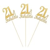 10-Pack Glitter Gold Double Sided 21st Birthday Centerpiece Sticks, Number 21 Table Topper Cake...