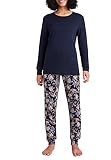 Schiesser Damen Anzug Lang 161098 Zweiteiliger Schlafanzug, Mittelblau, 46
