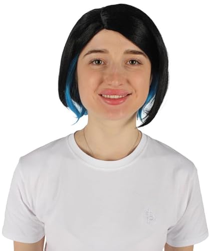 レディース 魔法使い風 ブラック×ブルー アニメショートウィッグ｜ハロウィン・コスプレ用｜難燃性合成繊維