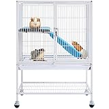 Yaheetech Small Animal Cage, Metal Pet Cage with Removable Tray/Ladder/Wheels, Ferret, Chinchilla, Sugar Glider, White