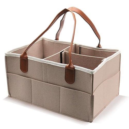 AEESRRU Cesto portaoggetti per pannolini per bambini, portatile, grande borsa per l'asilo, con scomparti intercambiabili, per comò fasciatoio, massaggiagengi, pannolino,cestino regaloper (beige)