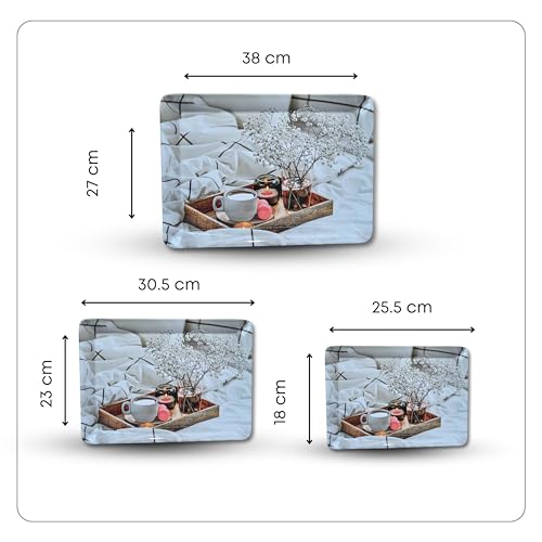 Image of Printed Rectangular Melamine Serving Tray| Tray for Serving Tea, Coffee, Snacks | Break Resistant| Double Laminated | Multi-use | Easy to Clean| | Tray Set of 3 (Small, Medium, Large)(Candle Tea)