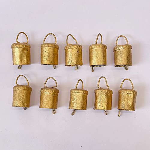 Vivanta 4 Cm Pack Of 10, Rustic Décor Vintage Christmas Decoration Ornaments Bells – Indian Décor Cow Bell For Craft – Small Tiny Mini Gold Tin Hanging Witch Bells – Jingle Bells For Crafts Cylinder #TOP6