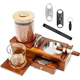 XORDING Cigar Humidor Set, with Cigar Cutter, Wooden Ashtray with Whiskey Glass Tray, Humidor, Punch, etc. Cigar Accessories Set for Men's Gift