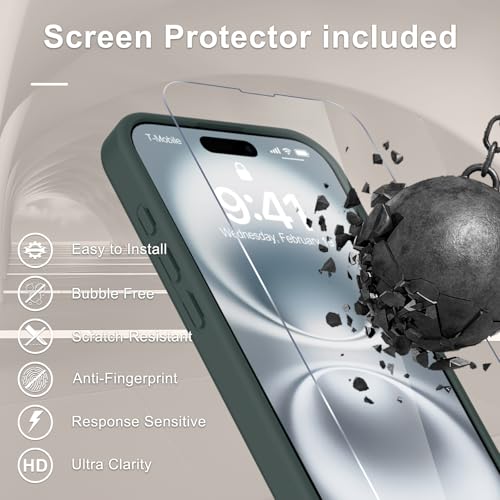 Image of YENAPOON for iPhone 16 Case, Matte Magnetic Phone Cover [with 1 Screen Protector] [Support for MagSafe] [Shockproof Military Grade Protection] Translucent Frosted Back, Gray