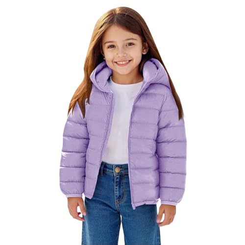 Chaqueta de niño niña con bolsillos con cremallera manga larga abrigo cortavientos otoño invierno cálido parka con capucha ligera chaqueta niños niña niño al aire libre ropa, Light Morado, 7-8 Años