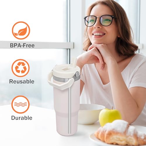 Image of LUCKINEE 6pcs Replacement Straws for Stanley IceFlow Tumbler 30oz | 8.07 Inch Long Reusable Straws, Metal Stainless Steel Straws for Owala Water Bottle, with 2Pcs Cleaning Brushes, BPA Free