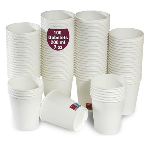 100 Gobelets en Carton Jetable de 200 ml / 7 blanc oz pour Café et Autres Boissons, verres carton jetables