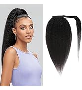 Humistwbiu Kinky Straight Ponytail Human Hair with Wrap Around Magic Tape Brazilian Virgin Human ...