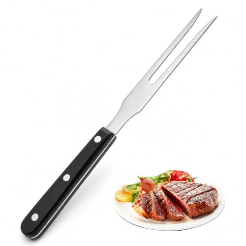 Forchetta per carne da 27 cm, resistente, a due rebbi, in acciaio inox, con manico lungo resistente al calore, per barbecue, servire, cucinare, grigliare, arrostire