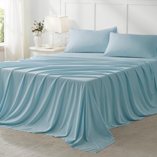 Anluoer Full Comforter Set 7 Piece, Light Blue Bed in a Bag with Sheets, Comforters Full Size Bedding Sets with 1 Comforter, 2 Pillow Shams, 2 Pillowcases, 1 Flat Sheet,1 Fitted Sheet