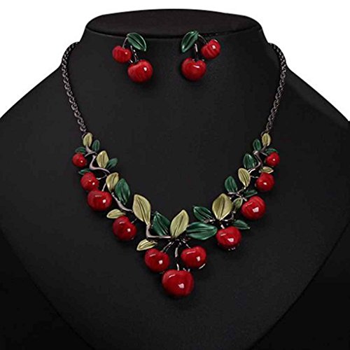 Sunlera Collier rouge cerise boucles d'oreilles dîner bijoux robe de mariée Accessoires