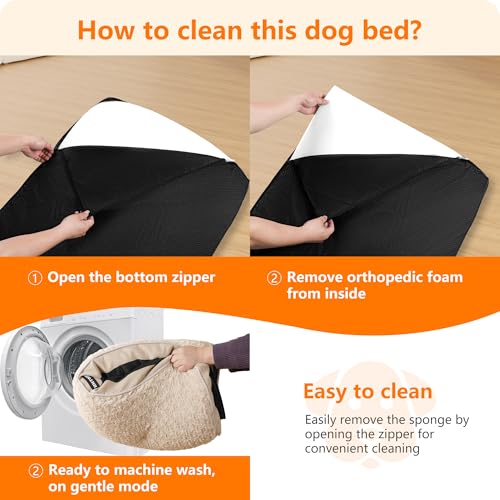 HMTOPE Orthopädisches Hundebett, Hundematte im Doppelstock-Design, Waschbar Hundekissen, Abnehmbar Hundekorb, 105 cm für Mittelgroße Hunde, Beige