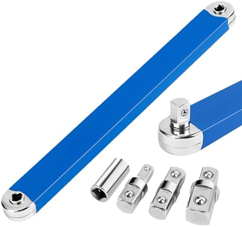 Benustra Offset Extension Wrench 3/8, 15In Tight Reach Extension Wrench with 1/2" 1/4" 3/8" Square Drive Adapters, Multifunctional Ratchet Heavy Duty Offset Extension Wrench for Small Confined Place