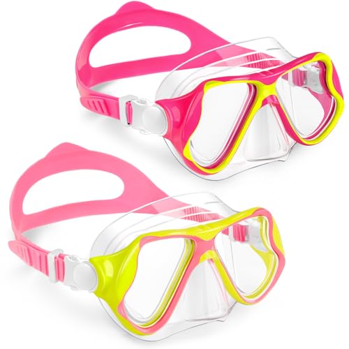 Freela 2 Pack Swim Goggles Kids Swimming Swim Goggles for Kids 4-7 3-6 6-14 with Nose Cover Anti Fog 180° Clear View Water Pool Goggles Mask Childrens Boys Girls Junior Youth 4 5 7 Years