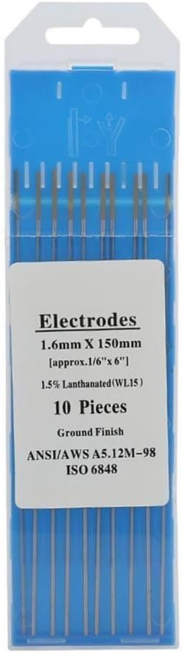 TIG Tungsten Electrodes 1.5% Lanthanum WL15 Gold 1.0mm X175mm 10Pcs For Metal Aluminum Welding Stable Performance Long Burning Time(1.6mmx175mm)