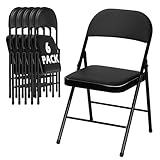 LING RONG 6 Pack Black Folding Chairs with Padded Cushion for Outside, Portable Stackable Commercial Metal Foldable Chairs with Steel Frame for Party Home Events Office Wedding, 350lbs Capacity
