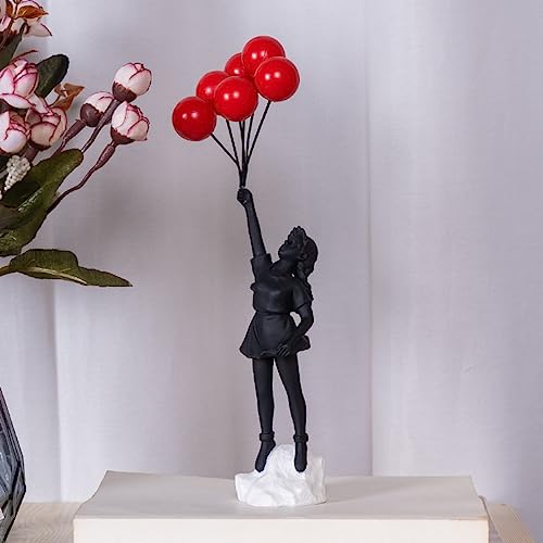 Estatua de niña con globos, escultura de resina decorativa miniatura 2