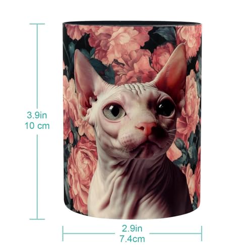 Pot à crayons original motif chat sans poils et fleurs roses pour offrir - 6