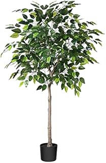 Kazeila Artificial Plant Large Ficus Benjamina 150cm Artificial Plants Deco Plastic Plant Artificial Tree for Bedroom Office(1Pack)