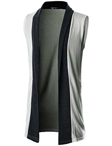 GIVON Mens Sleeveless Draped Open Front Shawl Collar Knitted Long Vest/DCC041-IVORY-M