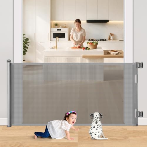 Retractable Baby Gate for Stairs & Doorways, 33' Tall Extends to 71' Wide