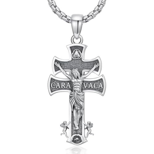 Qyvit Caravac Cross Necklace 925 Sterling Silver Cruz de Caravaca de Plata Necklace Religious Jewelry Gift for Men Women