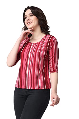 Image of POPWINGS Casual Printed Puff Sleeves Round Neck Top for Women || Stylish Summer Tops for Women || Hip-Length Women Top