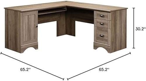 Miniatura 3 de Pemberly Row Escritorio para computadora en forma de L con almacenamiento en torre de CPU, cajón de archivos de cartaslegales y bandeja para teclado