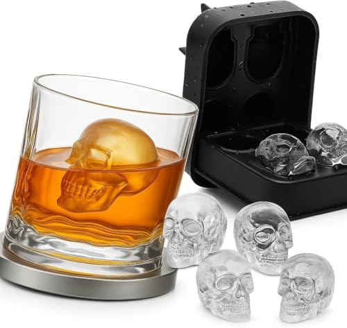 Kit Copo Whisky Vicxis Old Fashioned Vidro Grosso com Forma de Gelo Caveira em Silicone Copo para Drink Presente Masculino Bar