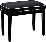 Farbe: Schwarz Steinbach 401 Klavierbank in schwarz poliert mit schwarzer Stoffsitzauflage