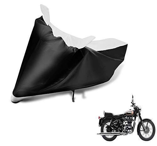 Image of Auto Hub Bike Cover Compatible with RE Classic 350 with Mirror Pocket, Dustproof, Heat Resistant, Triple Stitched, Classic 350 Bike Cover- Black, White