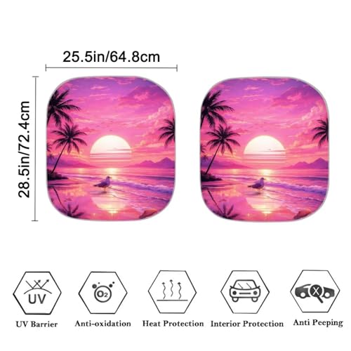 Image of Car Sun Shade Windshield Sunshade Pink Sunset Palm Tree Auto Interior Protector Foldable 2-Piece Sun Visor Windshield Cover Automotive Interior Accessories Fit Most Cars