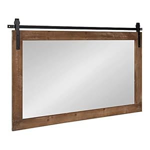 Kate and Laurel Cates Farmhouse Horizontal Wood Framed Wall Mirror 40 x 26 Rustic Brown Barn Door Inspired Rustic Mirrors for Wall