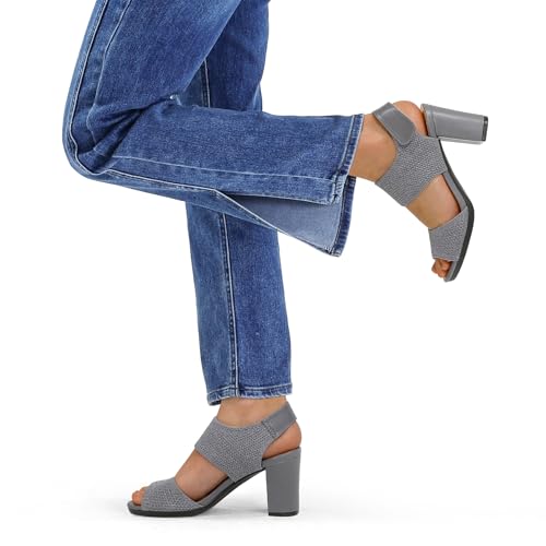 Image of mysoft Women's Chunky Block High Heels Slingback Open Toe Heeled Sandals | Casual Wide Width Fit, 3.3 Inch Heel, Elastic Knit Upper, Hook-And-Loop Atrap, Non-Slip Sole, Wedding Party Dress Shoes