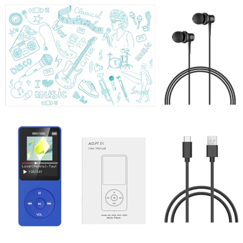 AGPTEK Bluetooth MP3 Player 8GB mit FM Radio und 70 Stunden Wiedergabe