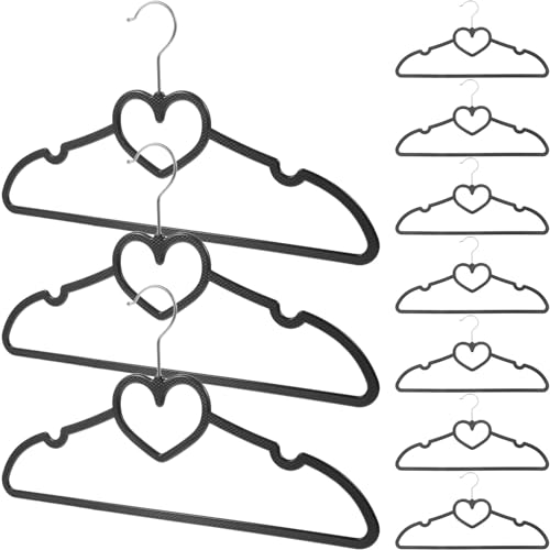 Luxshiny 10pcs Plastic Heart Hangers Coat Hangers Black Suits Hangers Non-Slip Clothes Hanger Garment Hanging Racks for Coat Shirt Dress Trousers Tie
