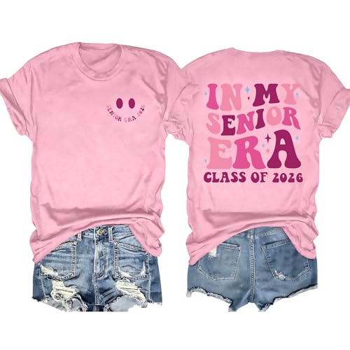 College Graduation Shirts in My Senior Era Shirt Class of 2026 Retro Senior T-Shirt Graduation Gift Tee Tops(Pink2 Medium)