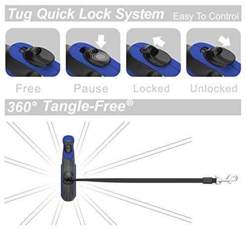 TUG 360° Tangle-Free Retractable Dog Leash with Anti-Slip Handle | 16 ft Strong Nylon Tape | One-Handed Brake, Pause, Lock (Medium, Blue) by TUG - Image 5