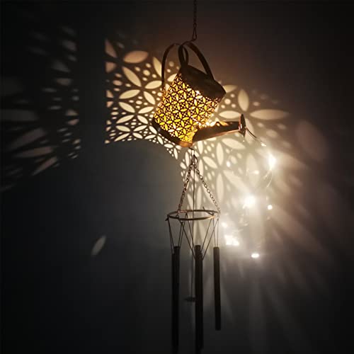 Solar Wind Chimes Waterproof Metal Wind Chime With Watering Can Lights Unique Hanging Windchimes Outdoor Garden Decor,Without Shepherd Hook #TOP1