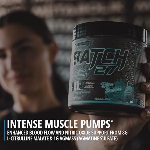 Image of TC Nutrition Batch 27 Pre Workout Powder - 8g Citrulline, 3.5g Beta Alanine, 2.5g Betaine, 325mg Caffeine | Instant Energy, Focus, Pumps, & Strength | Nitric Oxide Booster 20 sv (Blue Slushie)